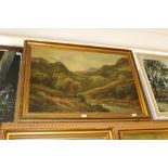 19th Century School - Oil painting - Mountainous river landscape, possibly a Lakeland scene,