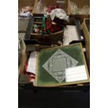 Two boxes of needlework and material, inc. large picture