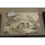 18th/19th Century School - Pencil sketch - 'Kirby Lonsdale Bridge', 23cm x 36cm, unsigned and