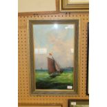 Sailing Barge, oil on board - signature indistinct