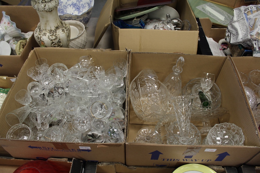 Three boxes of glass, crystal, etc.