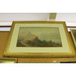 19th Century School - Watercolour - Castle in Tyrolean Alps, 42cm x 75cm, in gilt frame (restored)