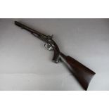 A 19th Century double barrel, percussion pistol carbine. Having steel butt plate, trigger guard