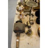 Brass lamp, trivet, carriage lamp and carbide etc.