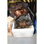 Box of copper & brass wares, companion wares etc