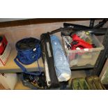 Box of misc, garden hose etc