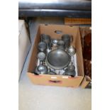 Box of mixed English pewter ware