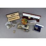 Mixed lot of watches, cufflinks, tie clips, pen etc