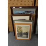 Various amateur watercolours, prints including Van gogh