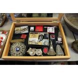 Table top display case with various jewellery, silver, white metal etc