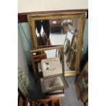 Gilt framed mirror (A/F) and hunting prints etc