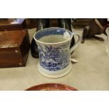 Large 19th century blue & white mug with crest decoration