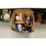 Box of tea wares, plates, misc etc