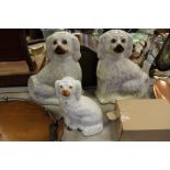 Pair of Staffordshire pottery dogs & other