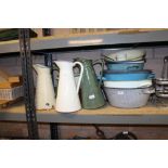 Various enamelled bowls, jugs etc