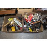 2 Boxes of tools, spanners, files, drifts, brushes etc (some new)