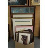 Box of prints, pictures, mirrors
