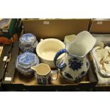 Blue & White china including Ringtons Jars and Jugs