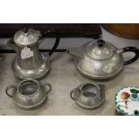 English pewter four piece teaset