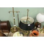Brass lamp, teapot, snuffer, companion stand