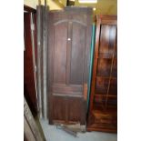 Pair of pitch pine swing doors, frame & attachments