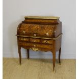 A 19th Century French inlaid rosewood Bureau de Dame, with ormolu mounts, variegated marble slab