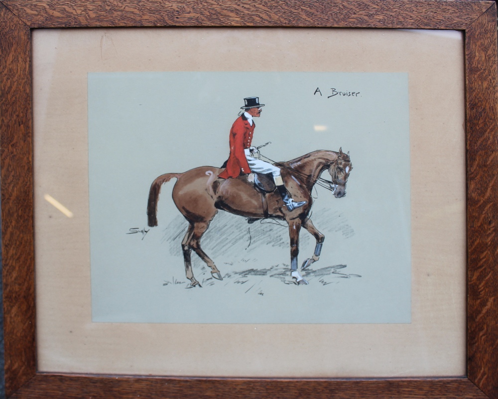 Snaffles (Charles Johnson Payne - 1884-1967) - Watercolour - 'A Bruiser', mounted huntsman, 30cm x