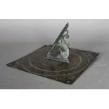 An early 18th Century Northern English bronze sundial by I. S?mpton, with scrolled gnomon, rose