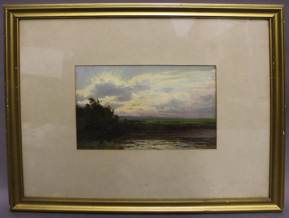 Reginald Aspinwall (1858-1921) - Gouache - River landscape, 16.5cm x 24cm, signed, framed