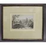 Attrib. Thomas Stowers (1754-1813) - Pen & ink - Figures & cottages, probably High Wycombe, Bucks,