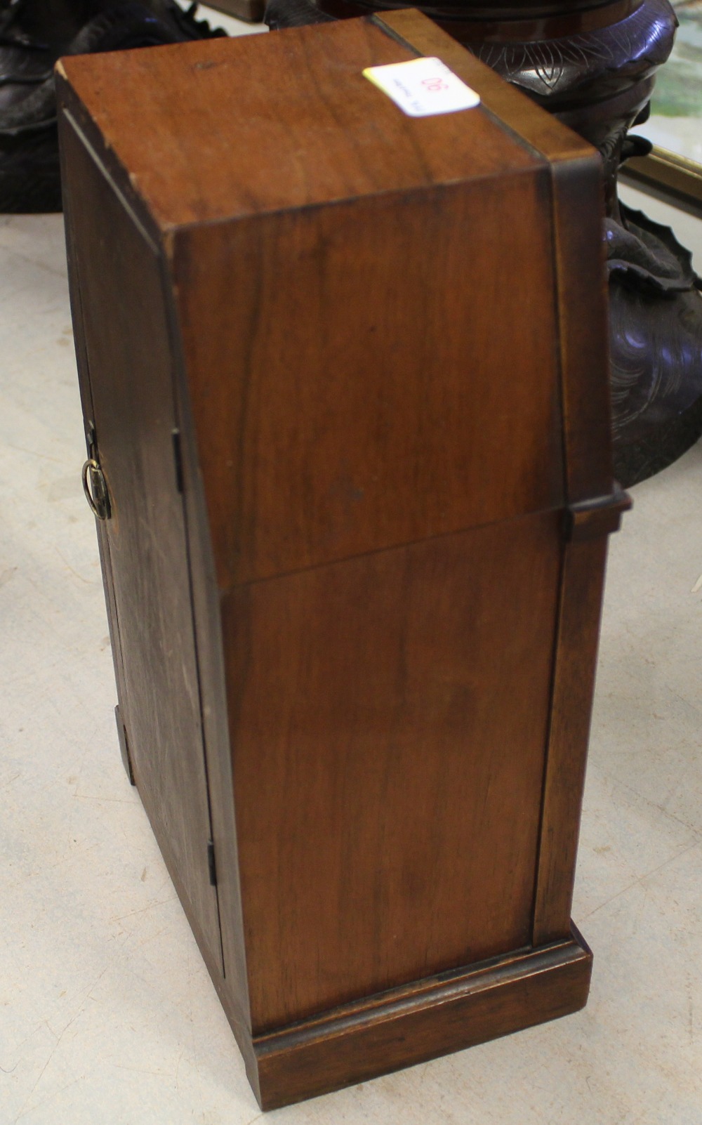 An early 20th Century walnut and brass mantel clock of Arts & Crafts architectural design, with - Image 4 of 6