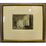 18th Century School - Watercolour - Figures in a crypt, 11cm x 14cm, unsigned, in later gilt frame