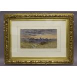 Attrib. David Cox (1783-1859) - Watercolour - 'Mousehold Heath, Norwich', 10cm x 25cm, bears