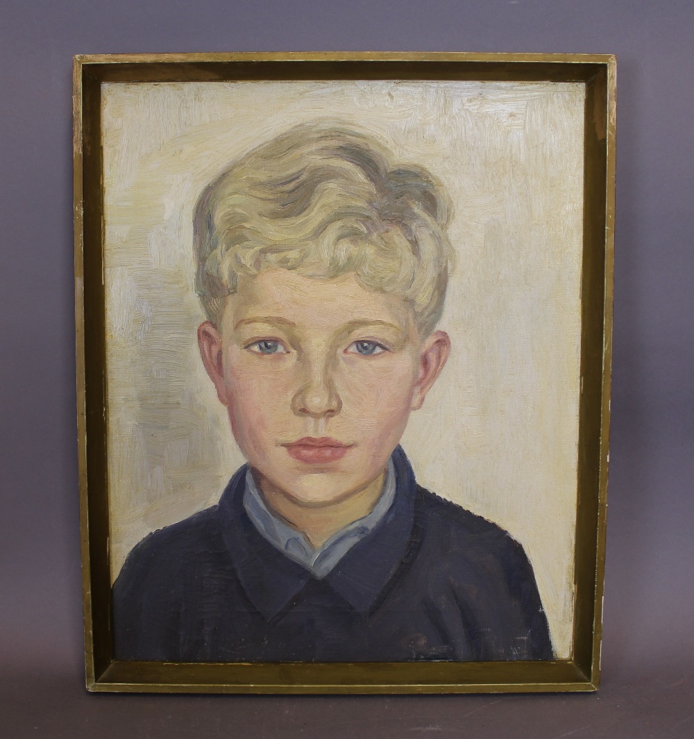 20th Century English School - Oil painting - Shoulder length portrait of a blond boy, canvas 41cm