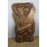 ARR Peter Broadhurst (20th Century Cumbrian) - Hammered copper panel - Crouching nude figure,