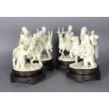 A superb set of four late 19th/early 20th Century Chinese Daoist carved ivory figures of