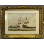 Early 19th Century School - Watercolour - Naval Engagement, 11cm x 16cm, in gilt swept frame