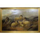 Alfred Morris (19th Century) - Oil painting - Mountainous landscape with sheep, 77cm x 128cm,
