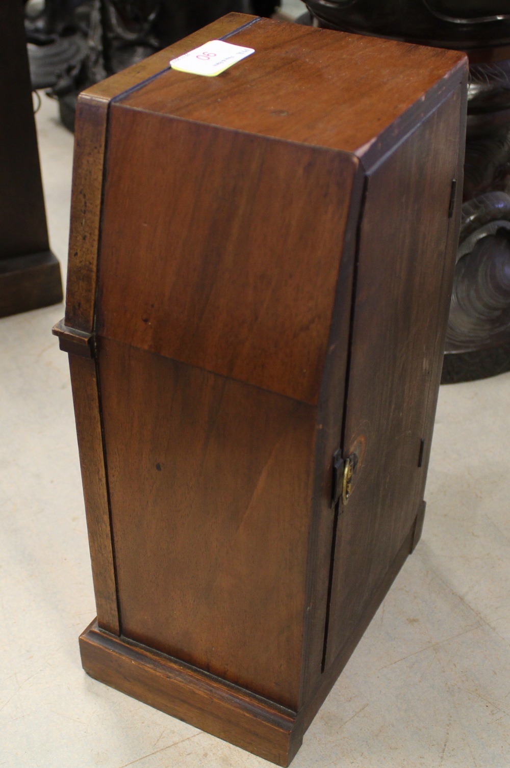 An early 20th Century walnut and brass mantel clock of Arts & Crafts architectural design, with - Image 3 of 6