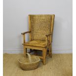 An early 20th Century Orkney child's tub shaped armchair, with woven back, drop-in seat and shaped