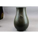 Japanese bronze bulbous vase, modelled with frog (no base)