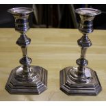 A pair of modern silver candlesticks, of traditional design, maker Carr's of Sheffield, 1998, 21cm