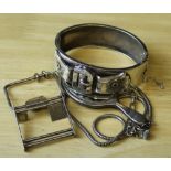 A Victorian silver stiff bracelet and small selection of silver items