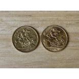 Two half sovereigns, dated 1914 and 1897, 4grams each. F-VF