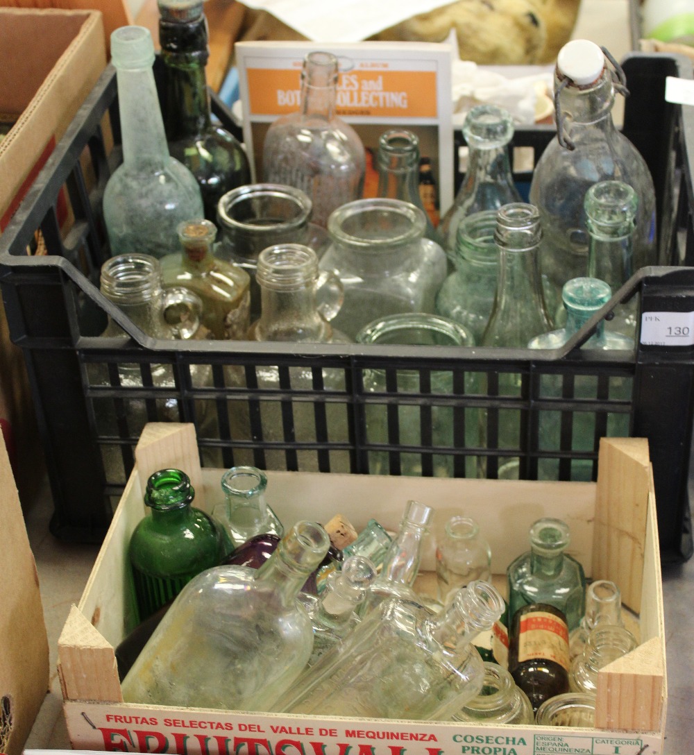 Old glass bottles and jars including pharmaceutical
