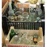 Old glass bottles and jars including pharmaceutical