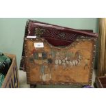 Tooled leather magazine rack, coaching scene and leather book covers