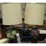 Pair flower encrusted electric table lamps