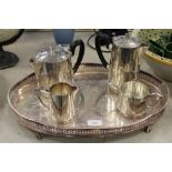 Plated tray and 4 piece plated tea set