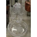 Large Royal Brierly crystal bowl, glasses & Art Deco light shade